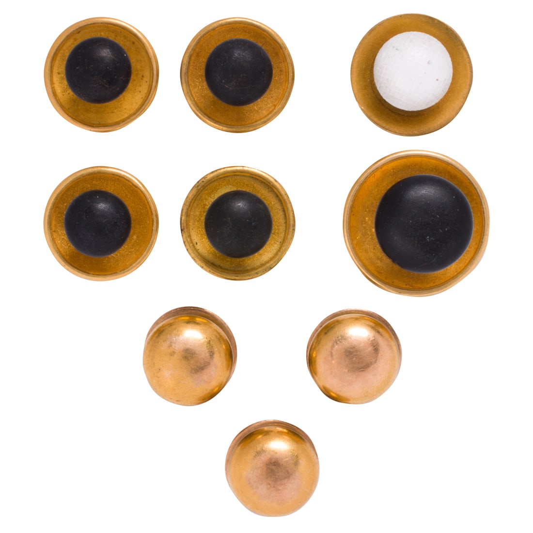 A group of Tiffany & Co. enamel and 18k gold studs: A group of Tiffany & Co. enamel and 18k gold studscomprising eight shirt studs and one collar stud, in matte black and white enamel, and polished gold; gross weight 12.29 grams