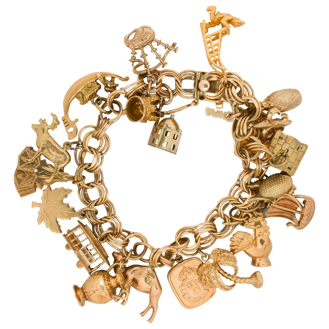 A gold charm bracelet - 2