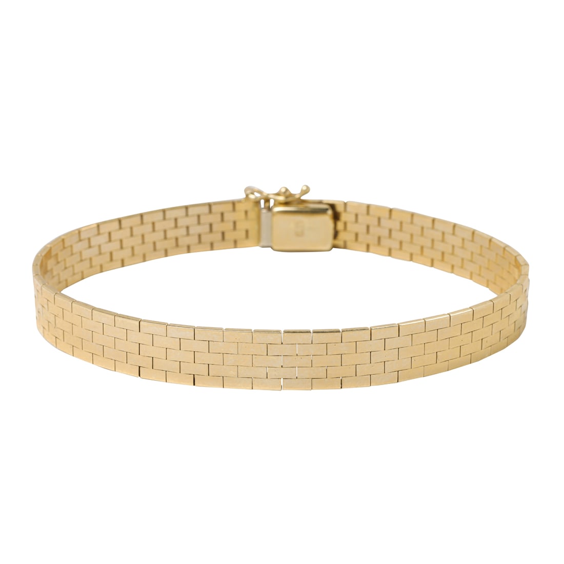 A 14k gold bracelet: A 14k gold braceletof flexible strap design; length: 7 in; 18.80 grams