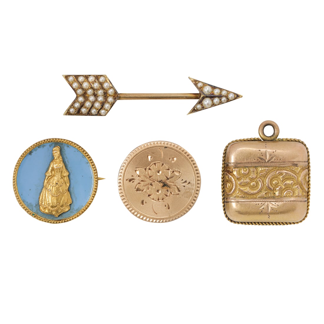 A group of four antique 10k, 12k, and 14k gold jewelry pieces (1 of 1)