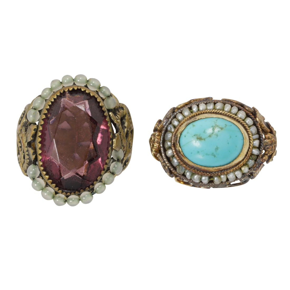 Two hardstone, 14k gold, and gold-tone rings (1 of 2)