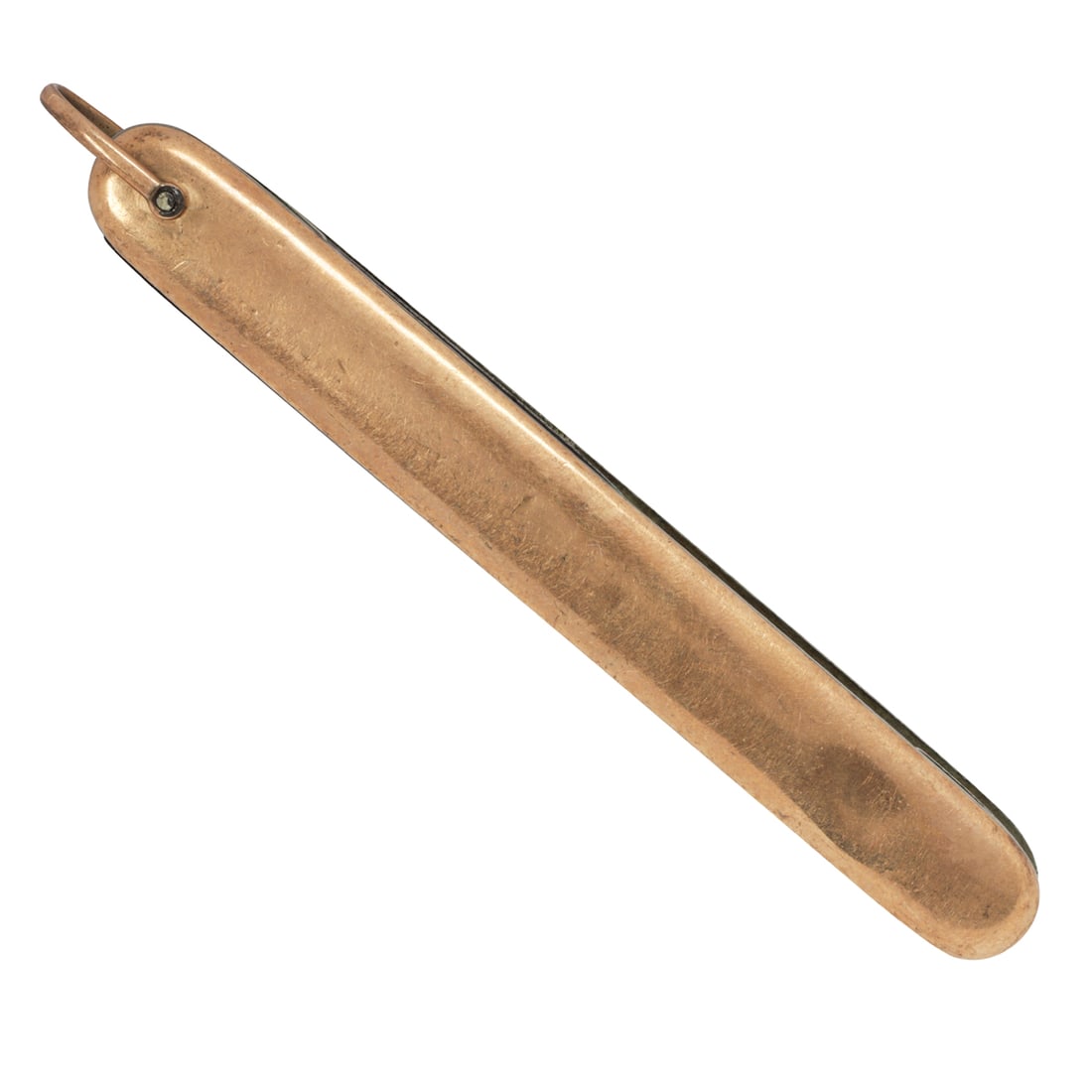 A 10k gold and stainless steel pocketknife: A 10k gold and stainless steel pocketknifethe steel pocketknife set within 10k gold; length: 3 in; 23.25 grams
