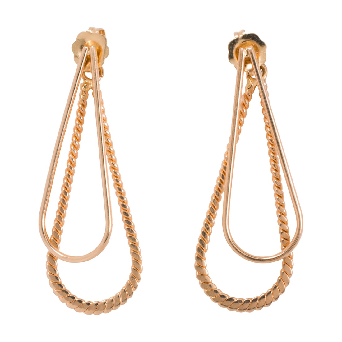 A pair of 14k gold earrings: A pair of 14k gold earringsOf open-form design; length: 1 3/8 in; 2.45 grams