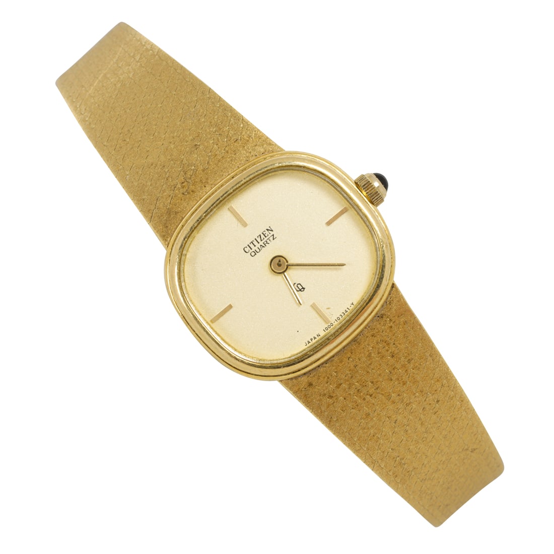 A Citizen 18k gold watch: A Citizen 18k gold watchCase no.: 4-155319ESerial no.: 002036Model no.: 47-7303The champagne tone face, gold mixed indices, gold stick hands, within polished 18k gold face, containing quartz