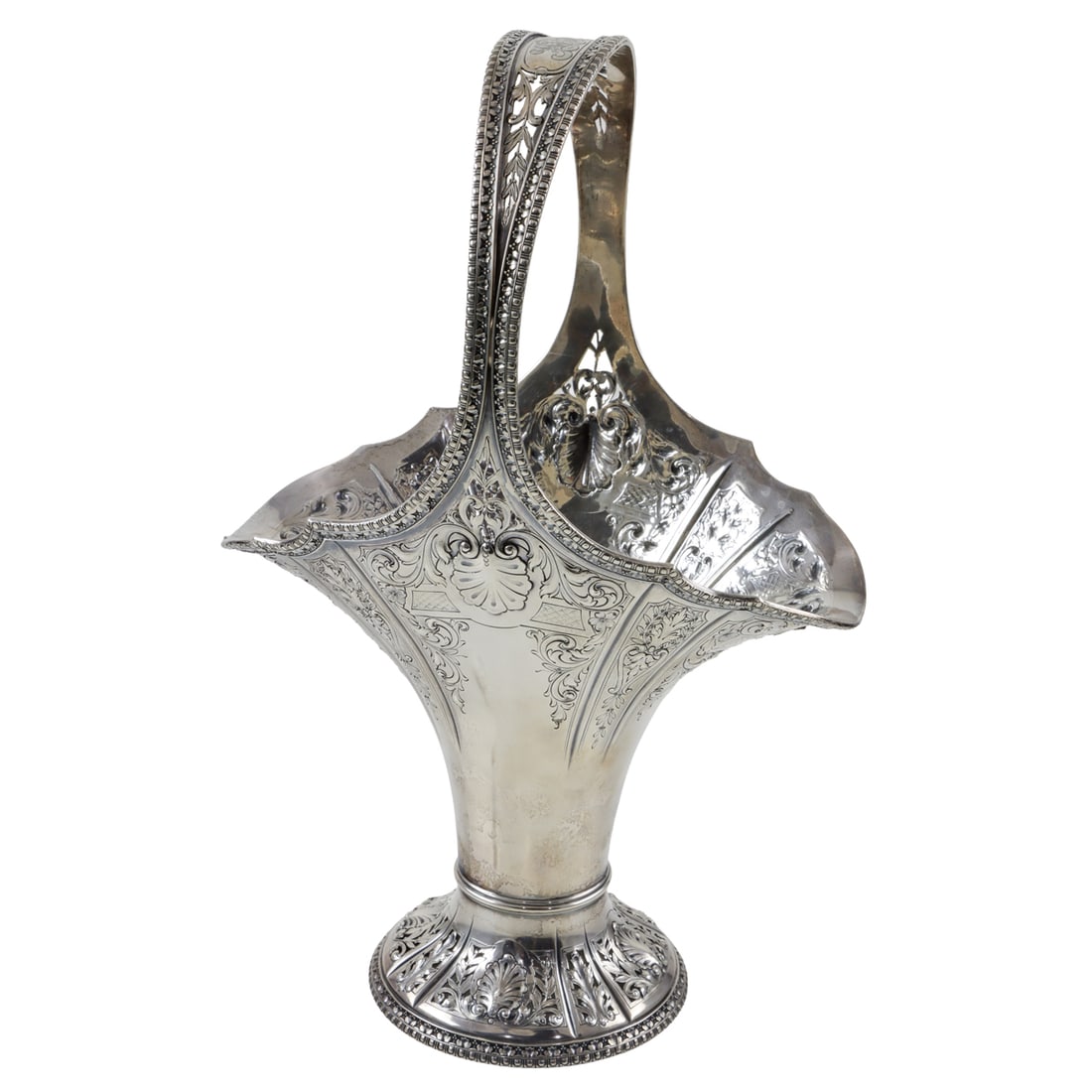 An American Cowell and Hubbard Sterling Basket: An American Cowell and Hubbard sterling basket, monogrammed handle, 14"h, 20.99 troy oz