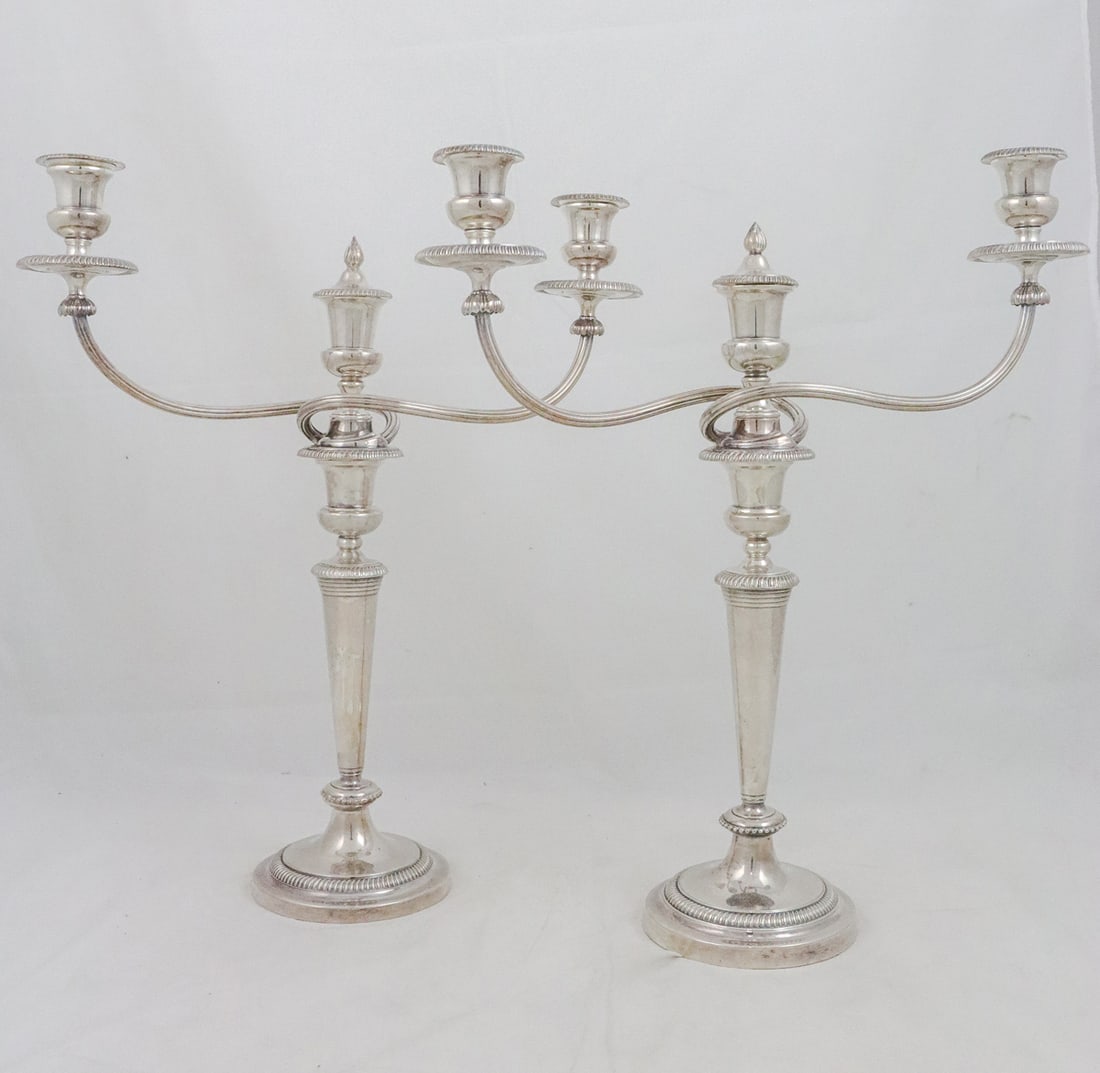 A pair of silverplate two-arm candelabra. Standard is convertible which allows the Candelabra to be (1 of 4)