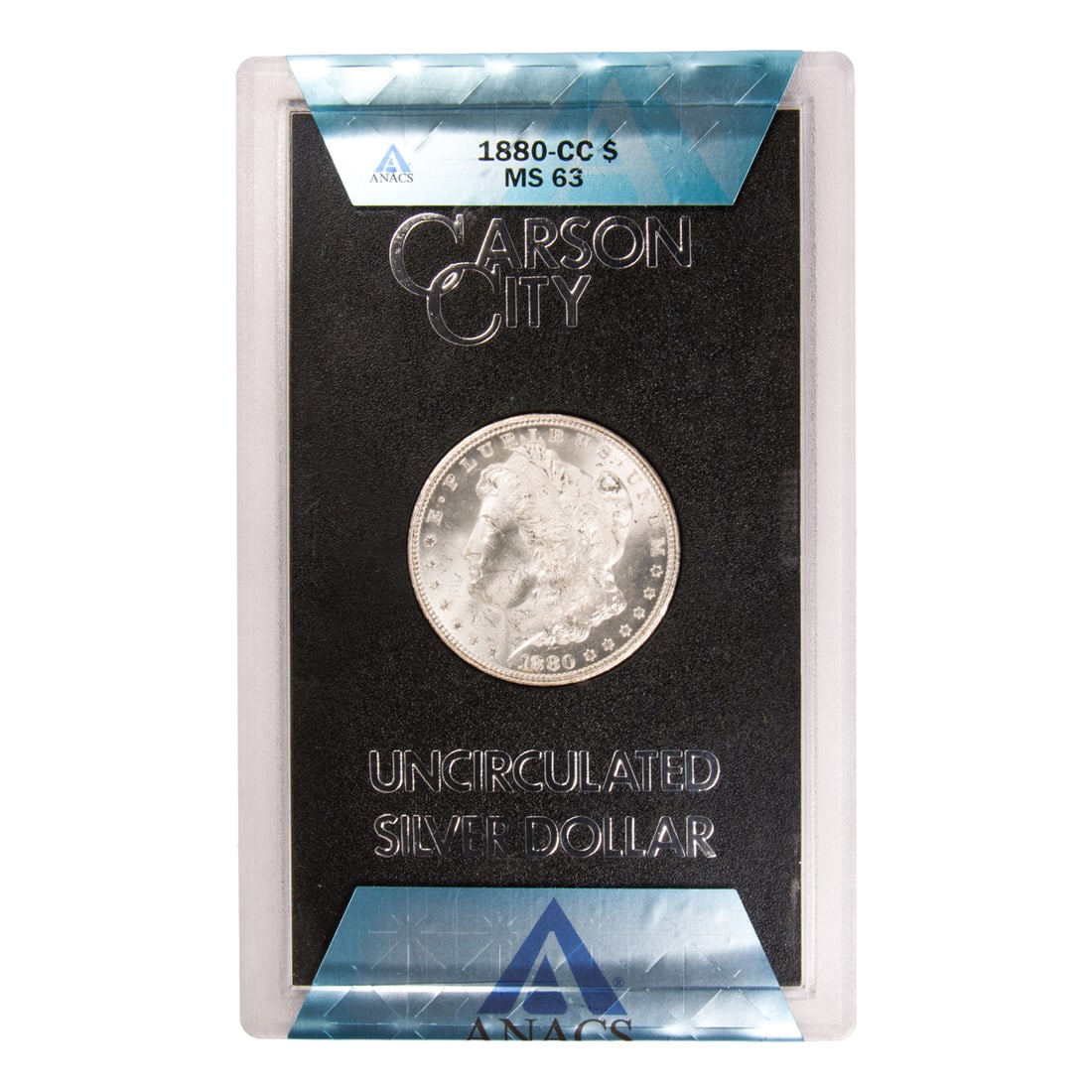 A 1880-CC GSA Morgan silver dollar: A 1880-CC GSA Morgan silver dollar, graded MS 63 by ANACS