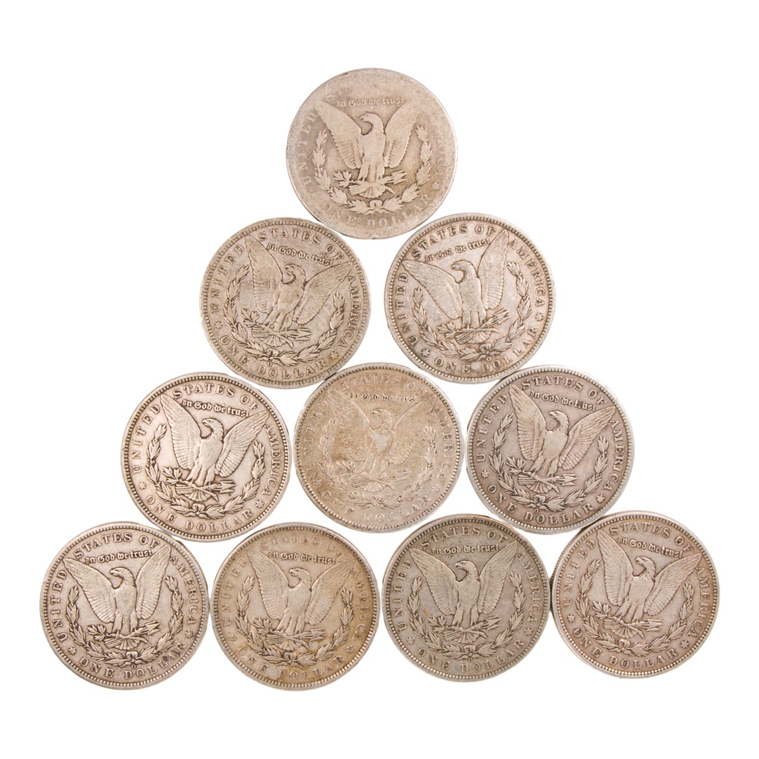 Ten Morgan silver dollars - 2