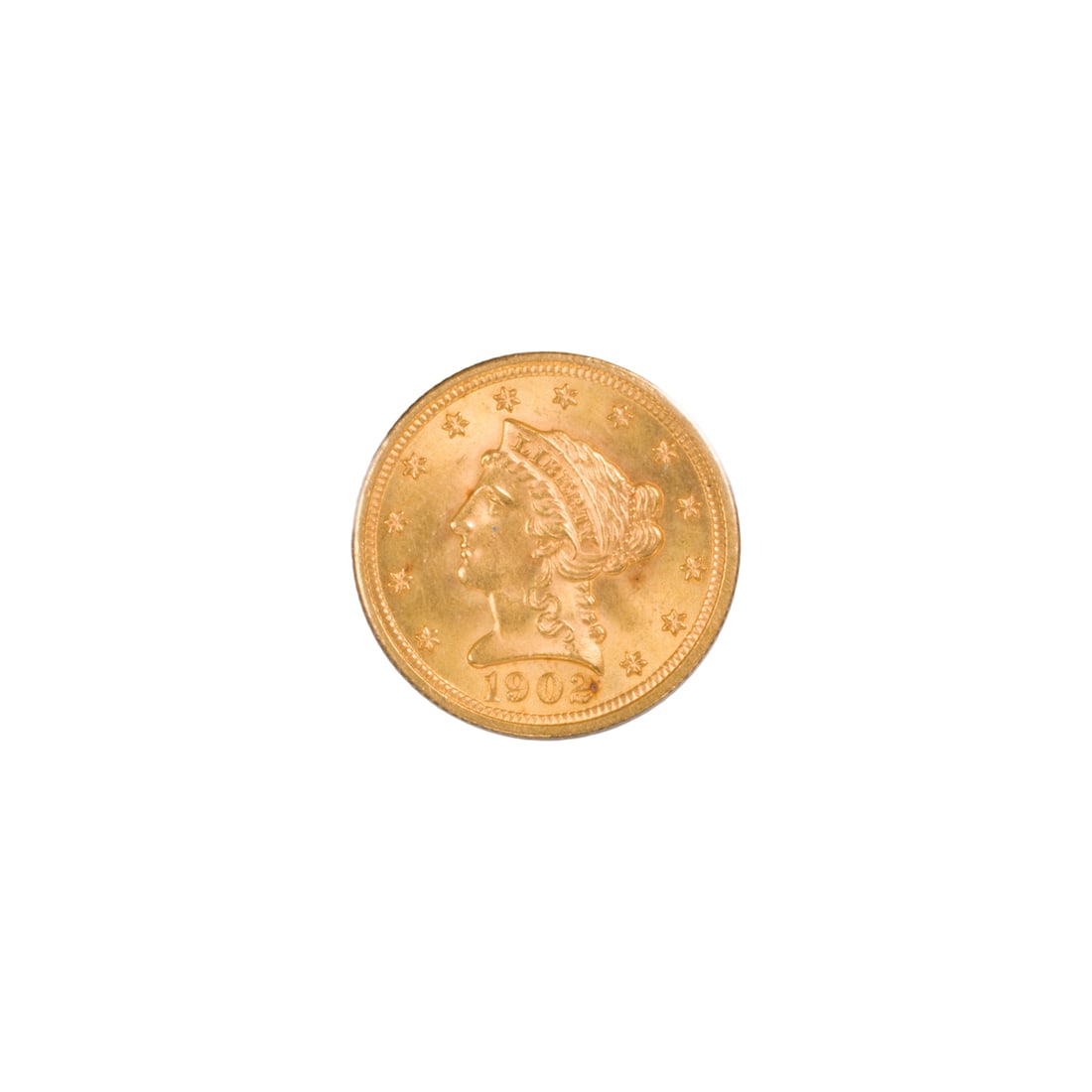 A 1902 Liberty Head quarter eagle $2 1/2 gold coin (1 of 2)