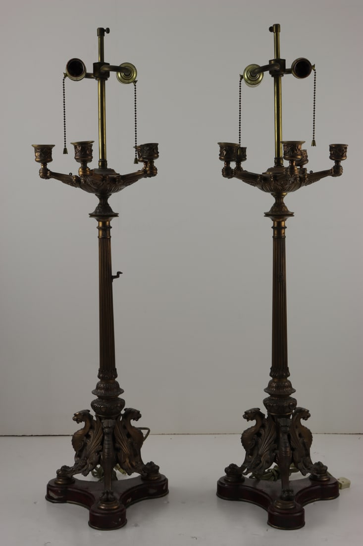A pair of Neo-Grec bronze five light candelabra now mounted as table lamps (1 of 4)