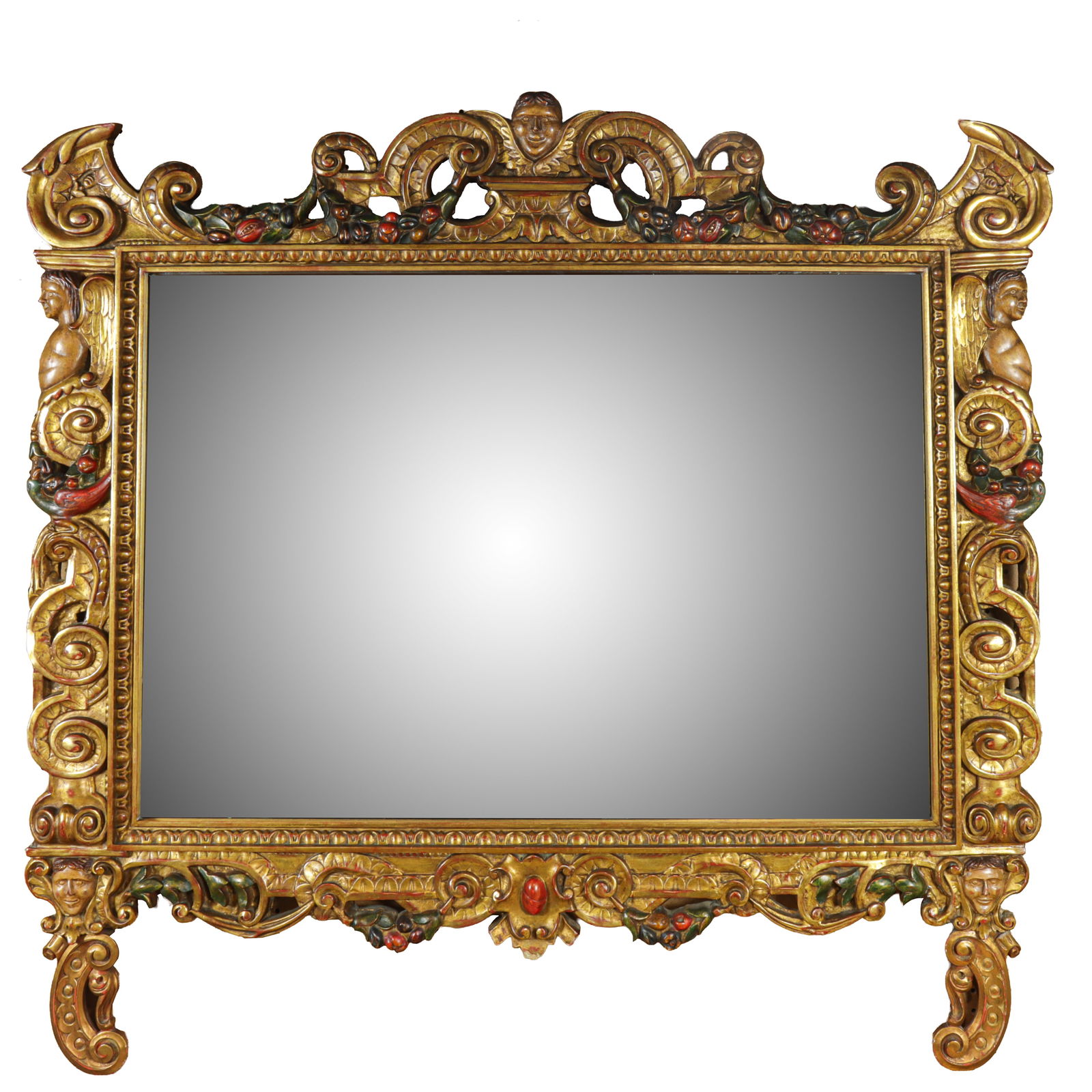 A Spanish Baroque style polychrome and gilt overmantel mirror (1 of 3)