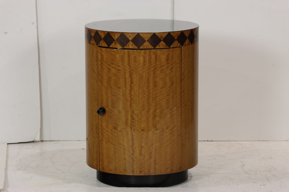 An Art Deco style inlaid satin wood drum side table (1 of 5)