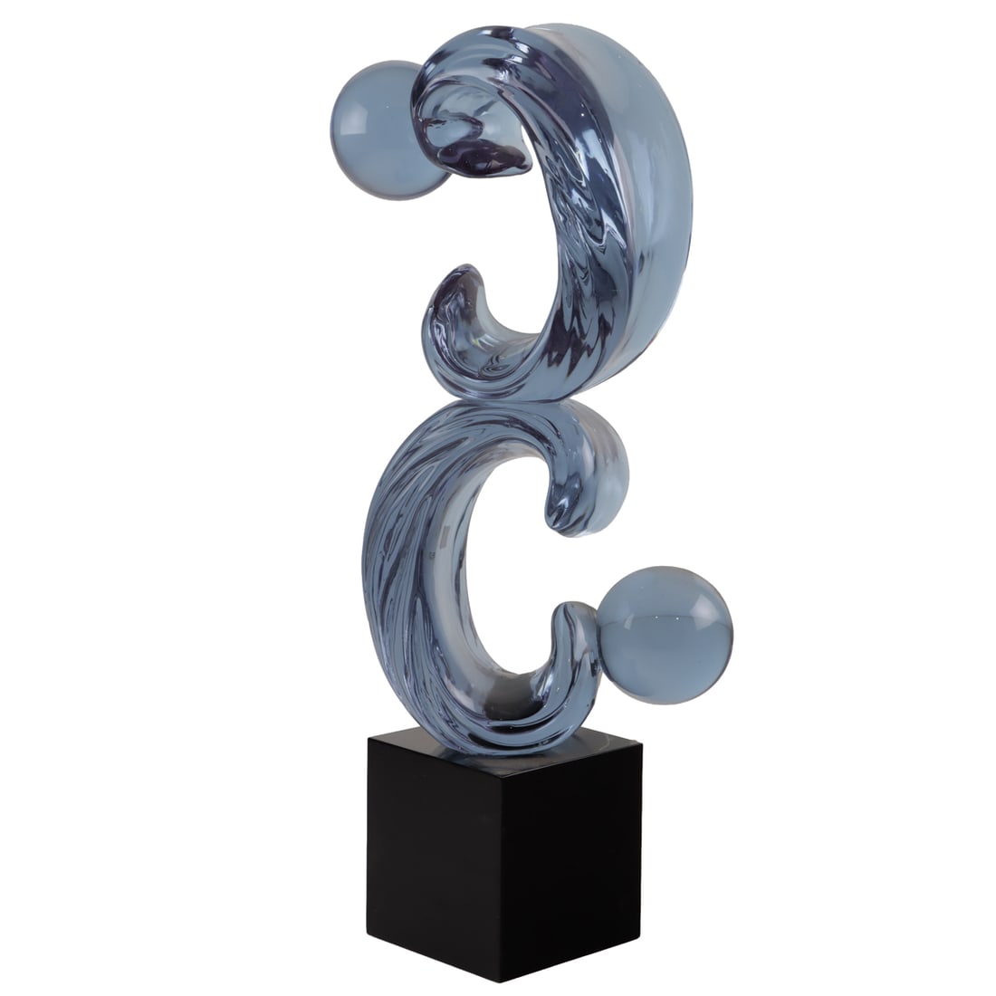 A Licio Zanetti amethyst glass sculpture: A Licio Zanetti amethyst glass sculpture, black plinth, engraved 'Zanetti L.' and applied Zanetti and Vetri Murano labels, 19"h overall