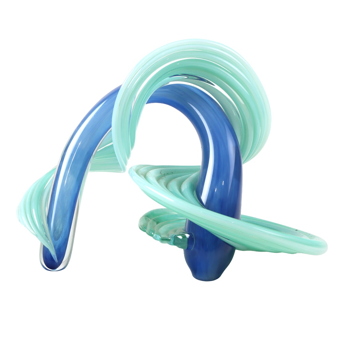 A Thomas Kelly coiled turquoise glass sculpture: Heechee Probe: A Thomas Kelly coiled turquoise glass sculpture: Heechee Probe, signed and dated 1990, 9"h x 13"w x 9.5"d