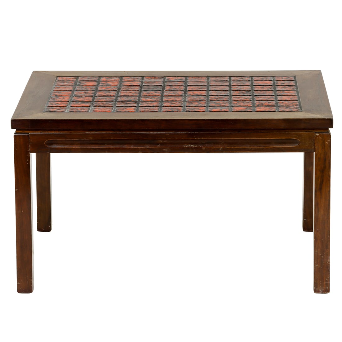A Mid-Century Modern tile top side table: A Mid-Century Modern tile top side table, 16"h x 28.25"w x 19.75"d