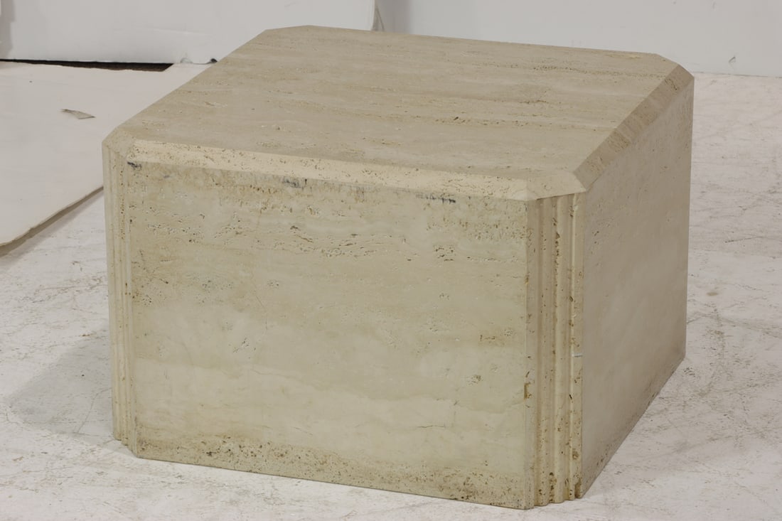 A travertine pedestal table - 2
