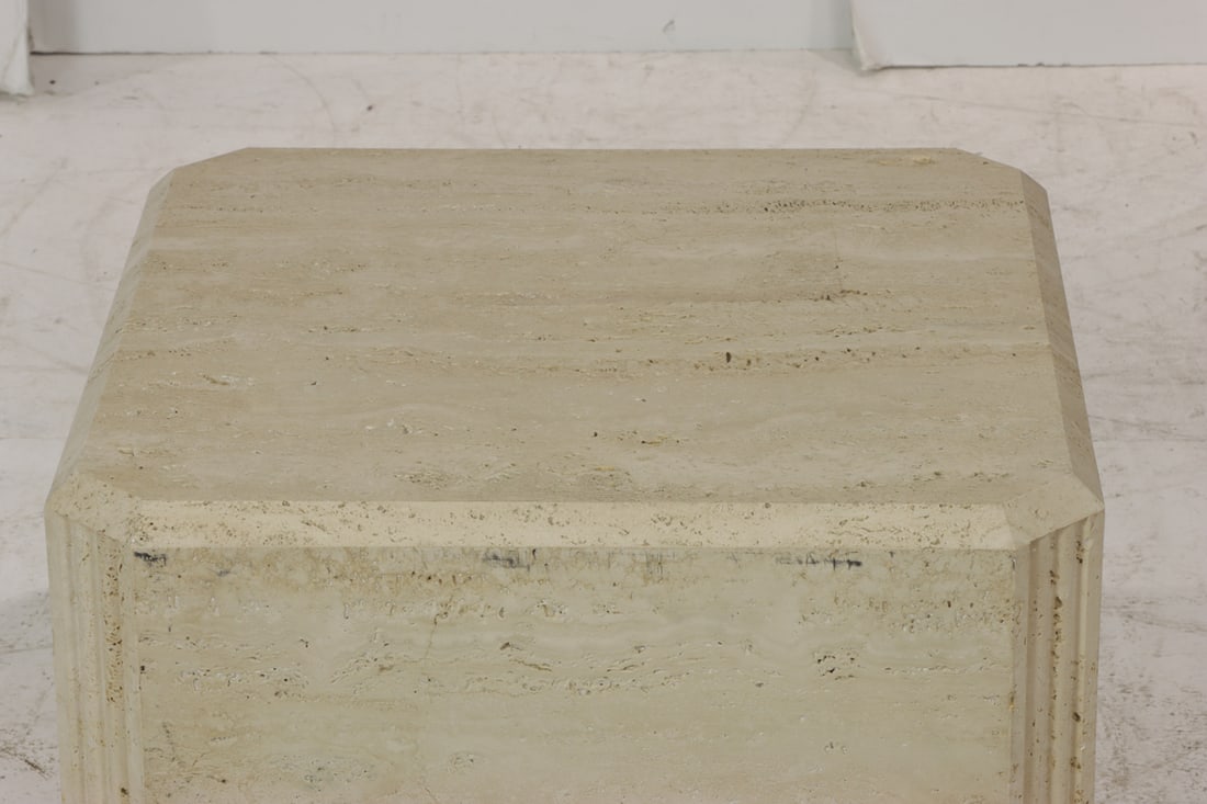 A travertine pedestal table - 3