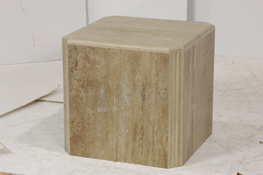 A travertine pedestal table - 2