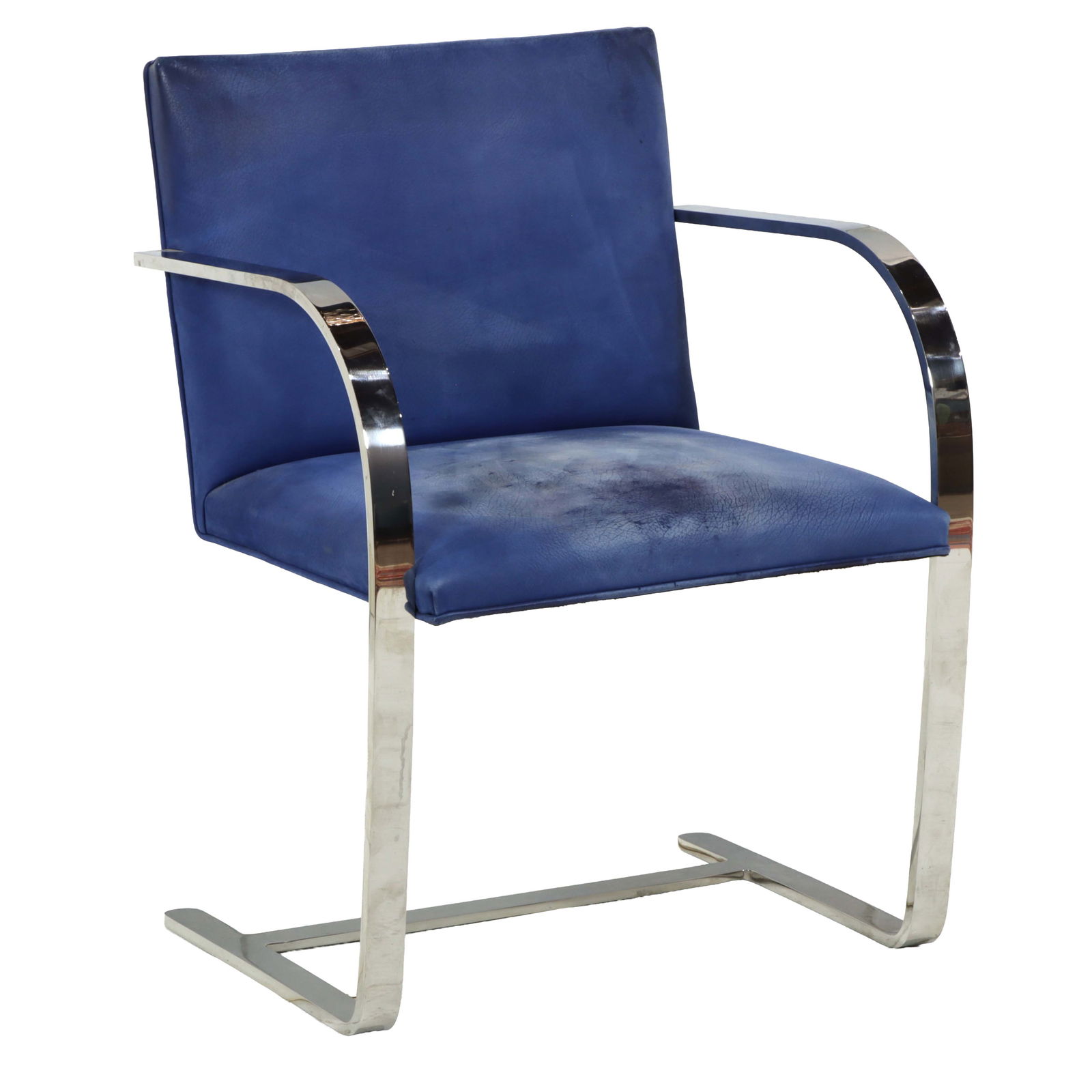 A Modern steel and leather upholstered Brno style flat bar chair after a design by Ludwig Mies van: A Modern steel and leather upholstered Brno style flat bar chair after a design by Ludwig Mies van der Rohe, early 21st century, 31.5"h x 23"w x 16.5"d (seat)