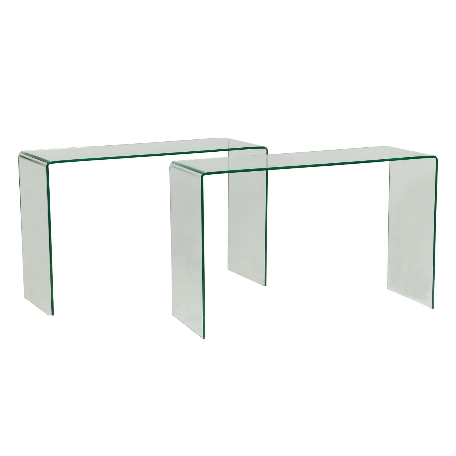 A pair of glass waterfall console tables (1 of 4)