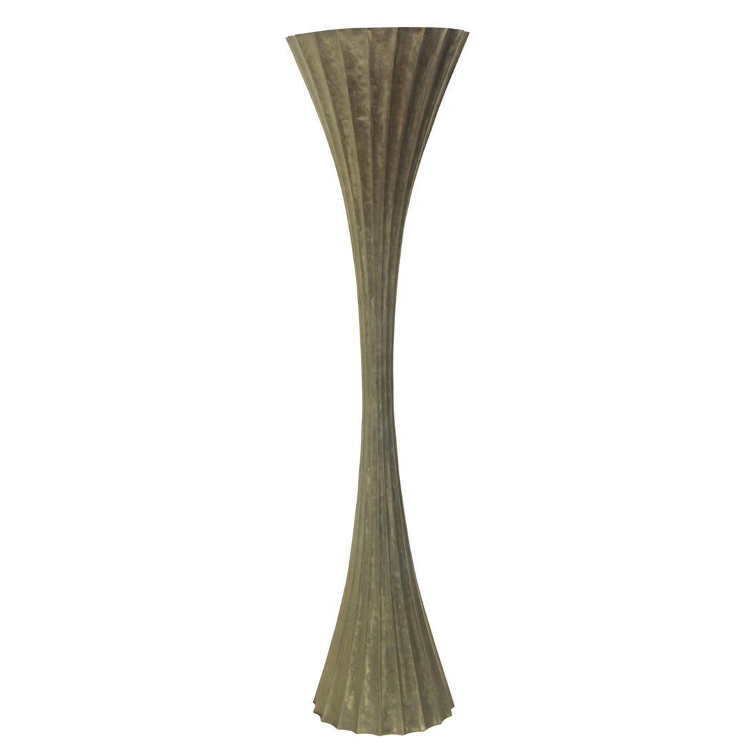 A Modern brass fluted torchiere floor lamp: A Modern brass fluted torchiere floor lamp, attributed to Robert Kuo, unmarked, 65"h x 16.5"dia