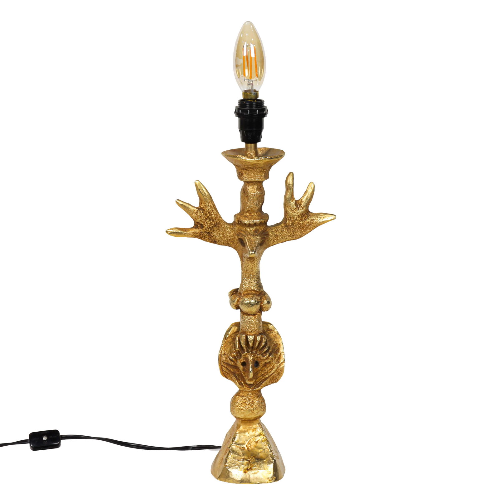A Pierre Casenove for Fondica gilt metal 'Bougeoir Totem' table lamp: A Pierre Casenove for Fondica gilt metal 'Bougeoir Totem' table lamp, circa 1990's, marked on reverse' CASE NOVE, FONDICA, FRANCE 94', 13.5"h (excluding electrical fittings)