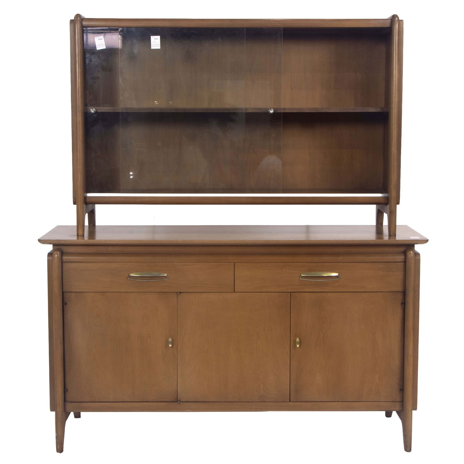 A John Van Koert for Projection by Drexel cabinet with hutch: A John Van Koert for Projection by Drexel cabinet with hutch, 7261-4, stenciled factory mark, hutch: 31.25"h x 46.25"w x 12.5"d, cabinet 30"h x 54"w x 18.25"d