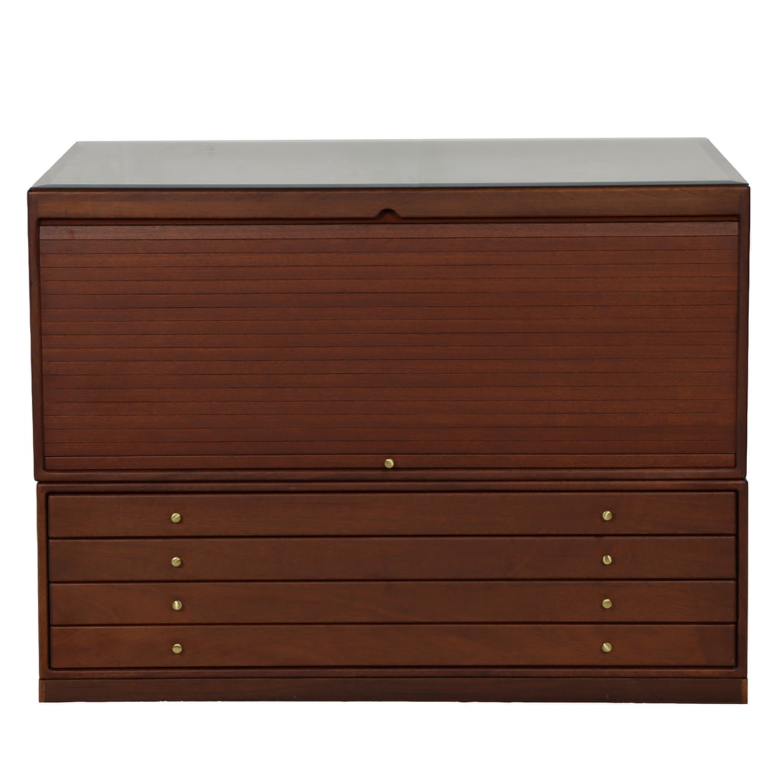 A custom made folio or flat file: A custom made folio or flat file, in two parts with bevel glass top, 35"h x 47"w x 33"d