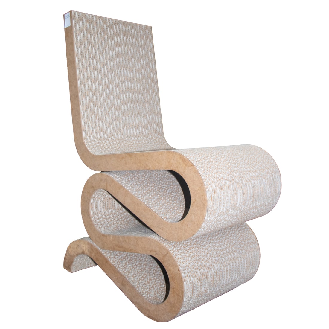 A Frank Gehry (Born 1929) 'Wiggle' chair: A Frank Gehry (Born 1929) 'Wiggle' chair, laminated cardboard and Masonite, 33"h x 16"w x 23"d