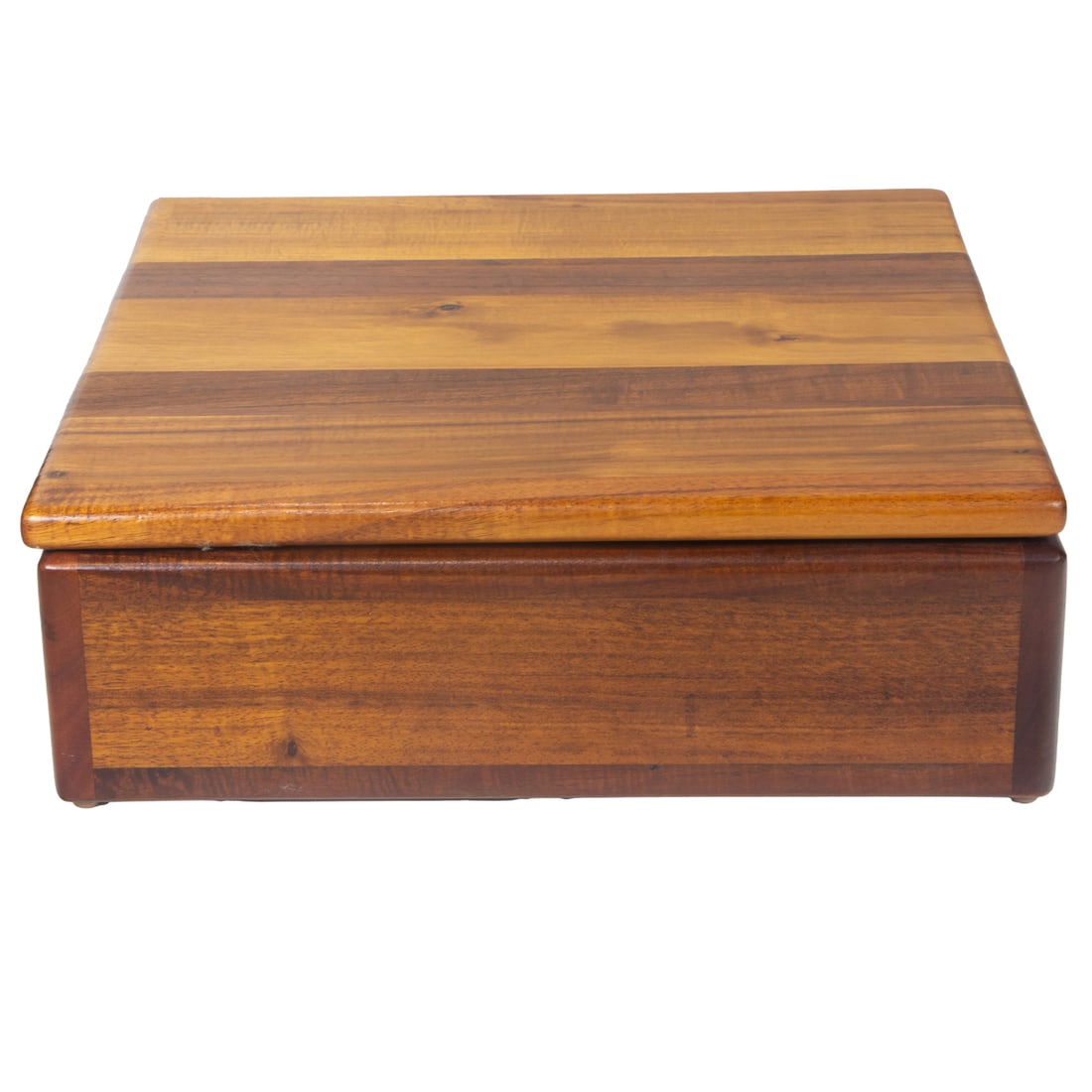 A Hawaiian koa table top box with hinged lid and alternating finish: A Hawaiian koa table top box with hinged lid and alternating finish, 5.5"h x 16" w x 16"d
