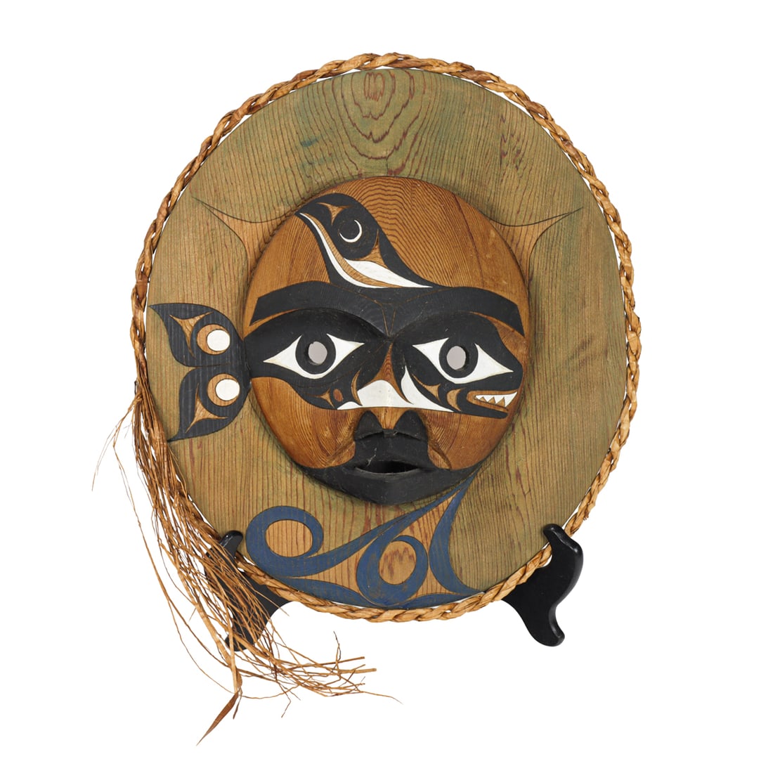 A Pacific Northwest Coast carved December Moon mask: A Pacific Northwest Coast carved December Moon mask, Tom Paul (Nu-chah-nulth), 2004, signed 'Tom Paul', titled and dated, 14.5"dia
