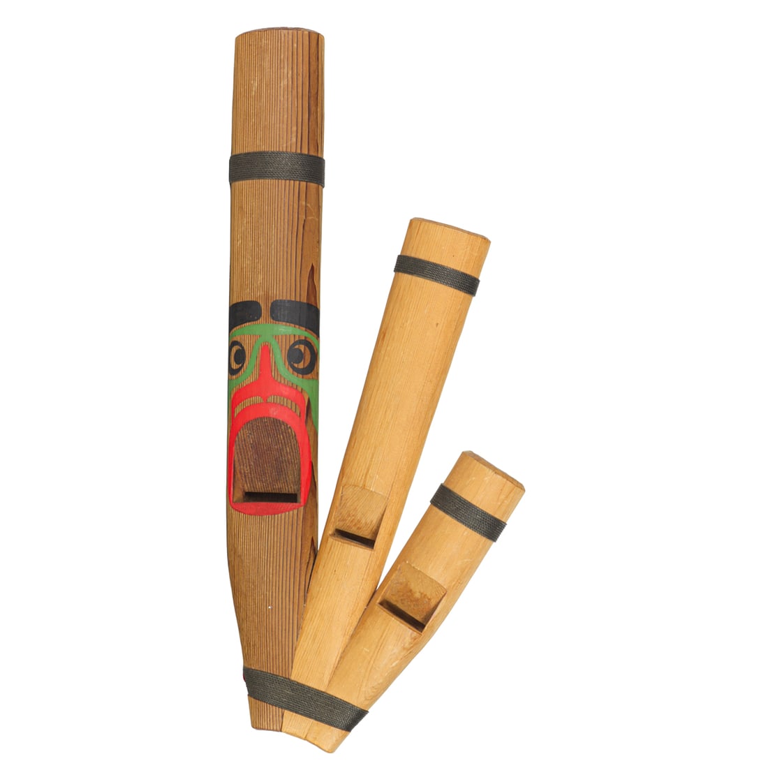 A Pacific Northwest Coast cedar three-tone whistle: A Pacific Northwest Coast cedar three-tone whistle, Richard Sumner (Kwakwaka?wakw) attributed, unsigned, 16"l