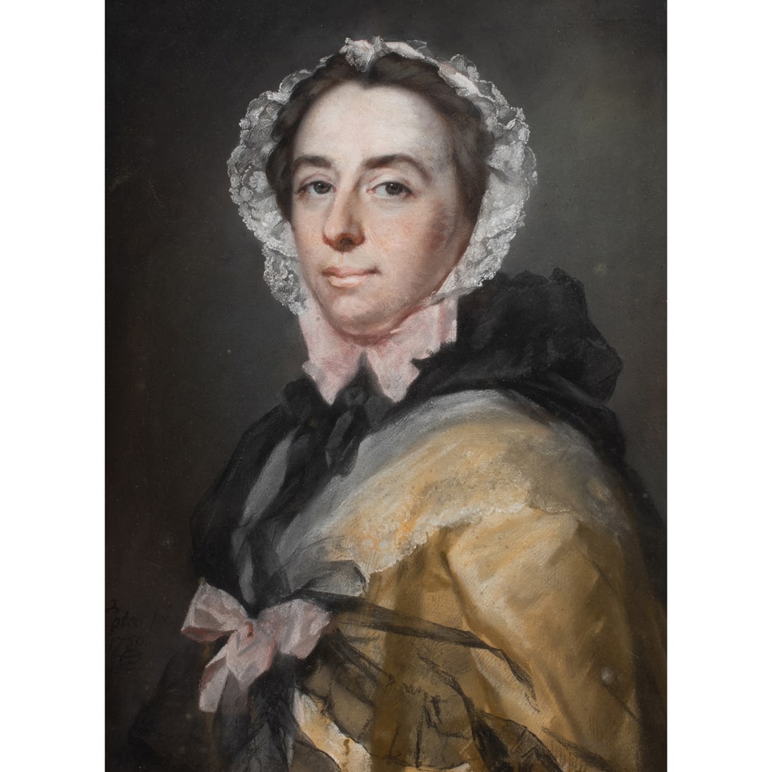 Work on paper, Francis Cotes: Francis Cotes (British, 1726-1770), Portrait of a Lady with De Meuse Cap, 1750, pastel, signed and dated lower left, sight: 23"h x 17"w, overall (with frame): 30.75"h x 24.75"w