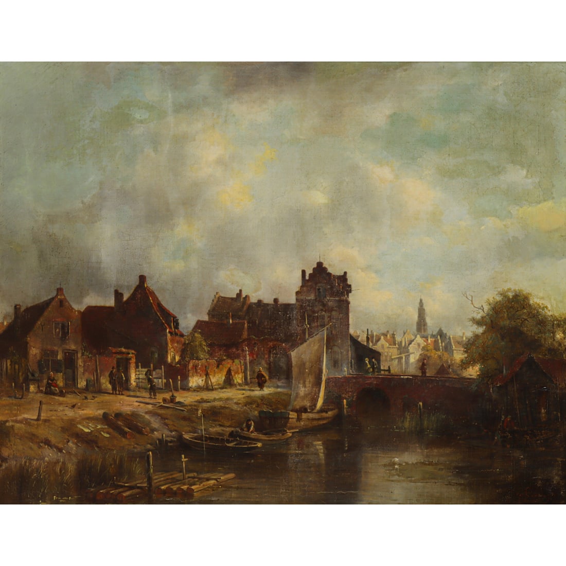 Painting, Jacques Francois Joseph Carabain: Jacques Francois Joseph Carabain (Dutch/Belgian, 1834-1933), View along the Canal, oil on canvas, signed and inscribed "Brussels" lower right, canvas: 29"h x 36"w, overall (with frame): 39.5"h x 47"w
