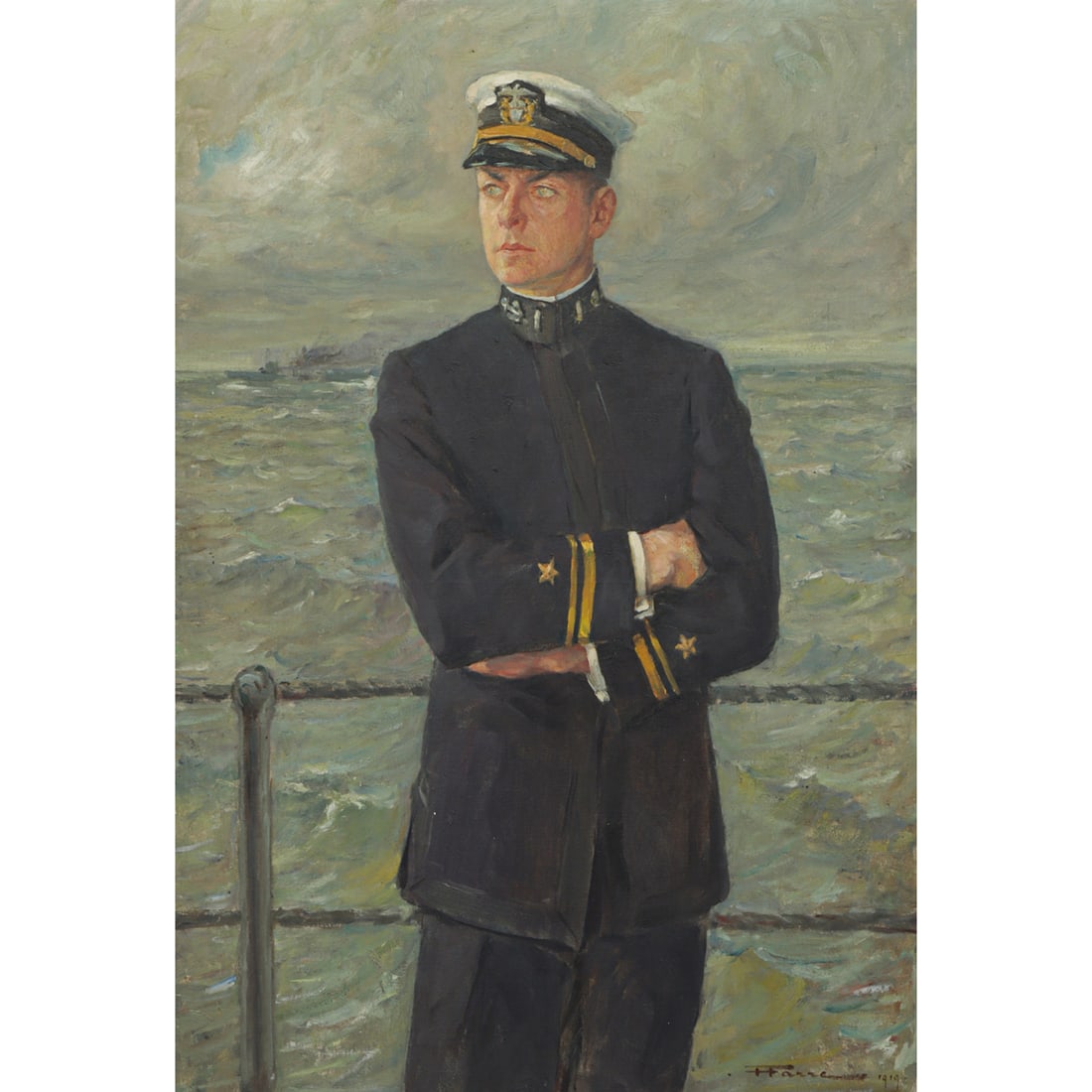Painting, Henri Farre: Henri Farre (American, 1871-1934), Portrait of a Naval Officer, 1919, oil on canvas, signed and dated lower right, canvas: 48"h x 33.5"w, overall (with frame): 57"h x 42"w