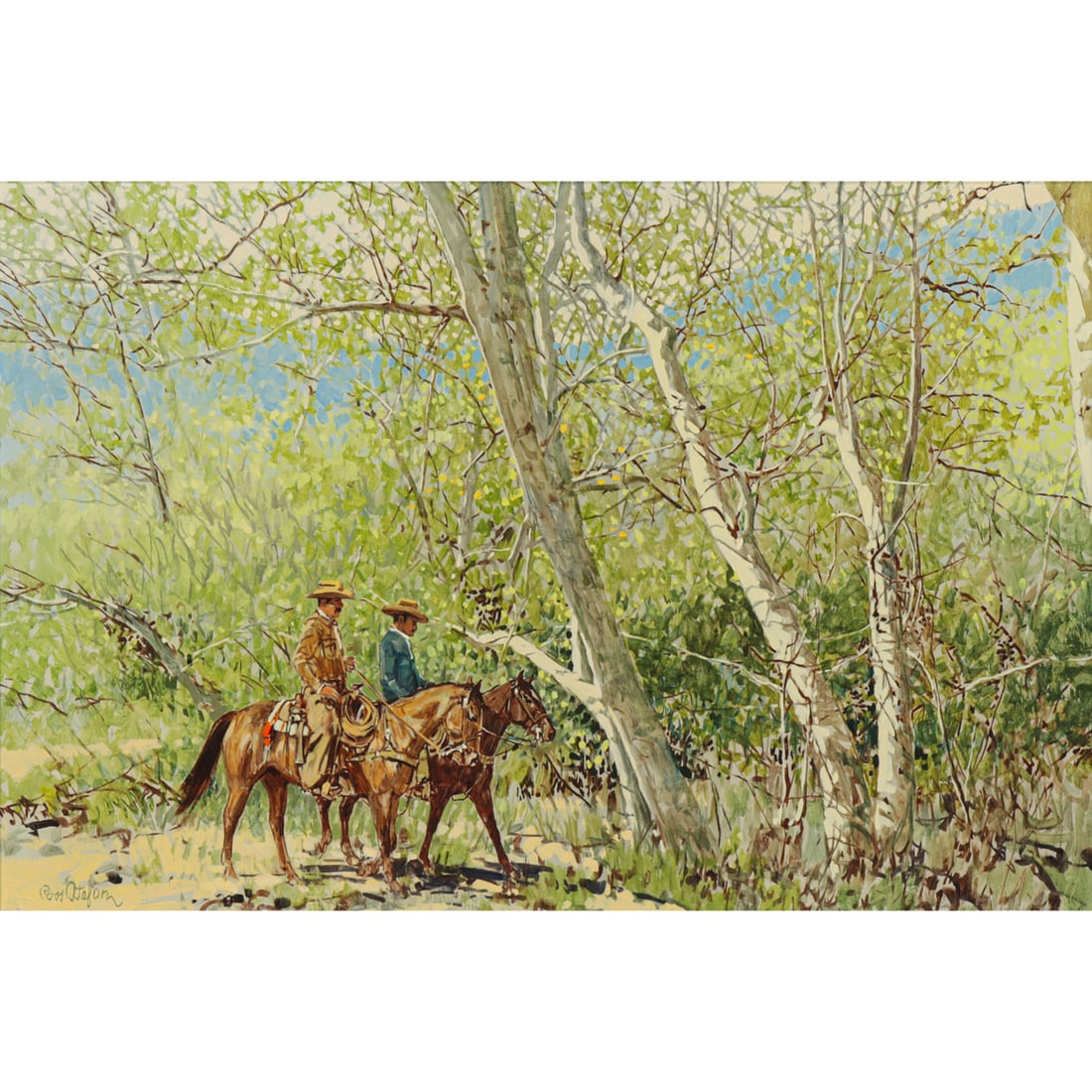 Painting, Ross Stefan: Ross Stefan (American, 1934-1999), "Near Rancho, San Juan," 1969, oil on canvas, signed lower left, canvas: 24"h x 36"w, overall (with frame): 34"h x 46"w