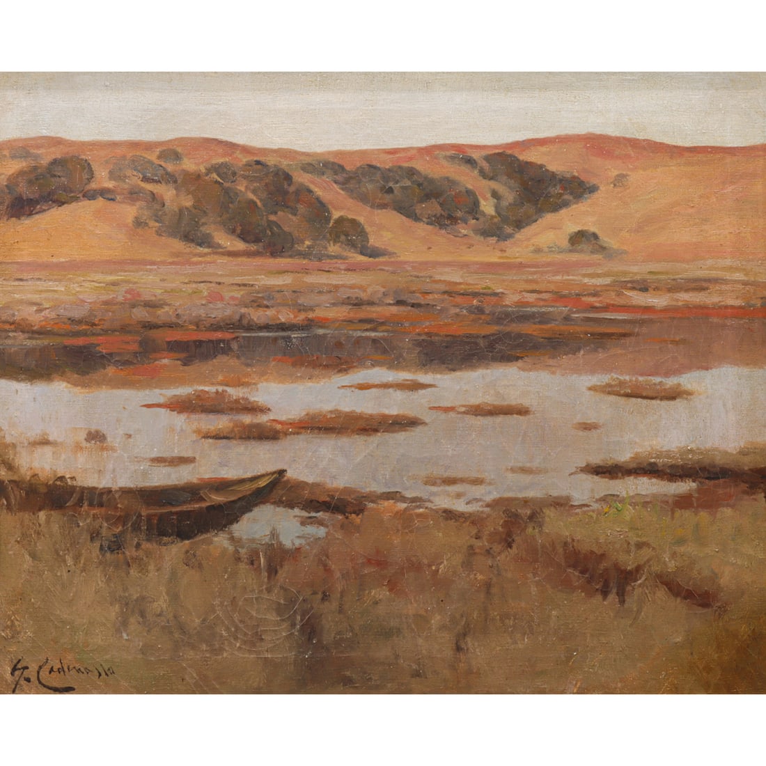 Painting, Giuseppe Cadenasso: Giuseppe Cadenasso (American/Italian, 1858-1918), Tomales Bay, oil on canvas, signed lower left, canvas: 23"h x 27"w, overall (with frame): 27"h x 32"w