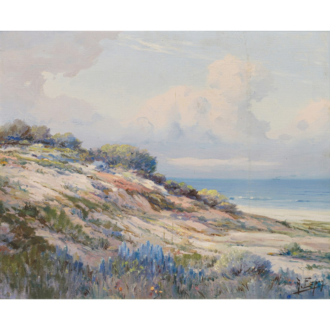 Painting, Angel de Service Espoy: Angel de Service Espoy (American, 1879-1963), Coastal View, oil on canvas, signed lower right, canvas: 20"h x 24"w, overall (with frame): 25"h x 29"w
