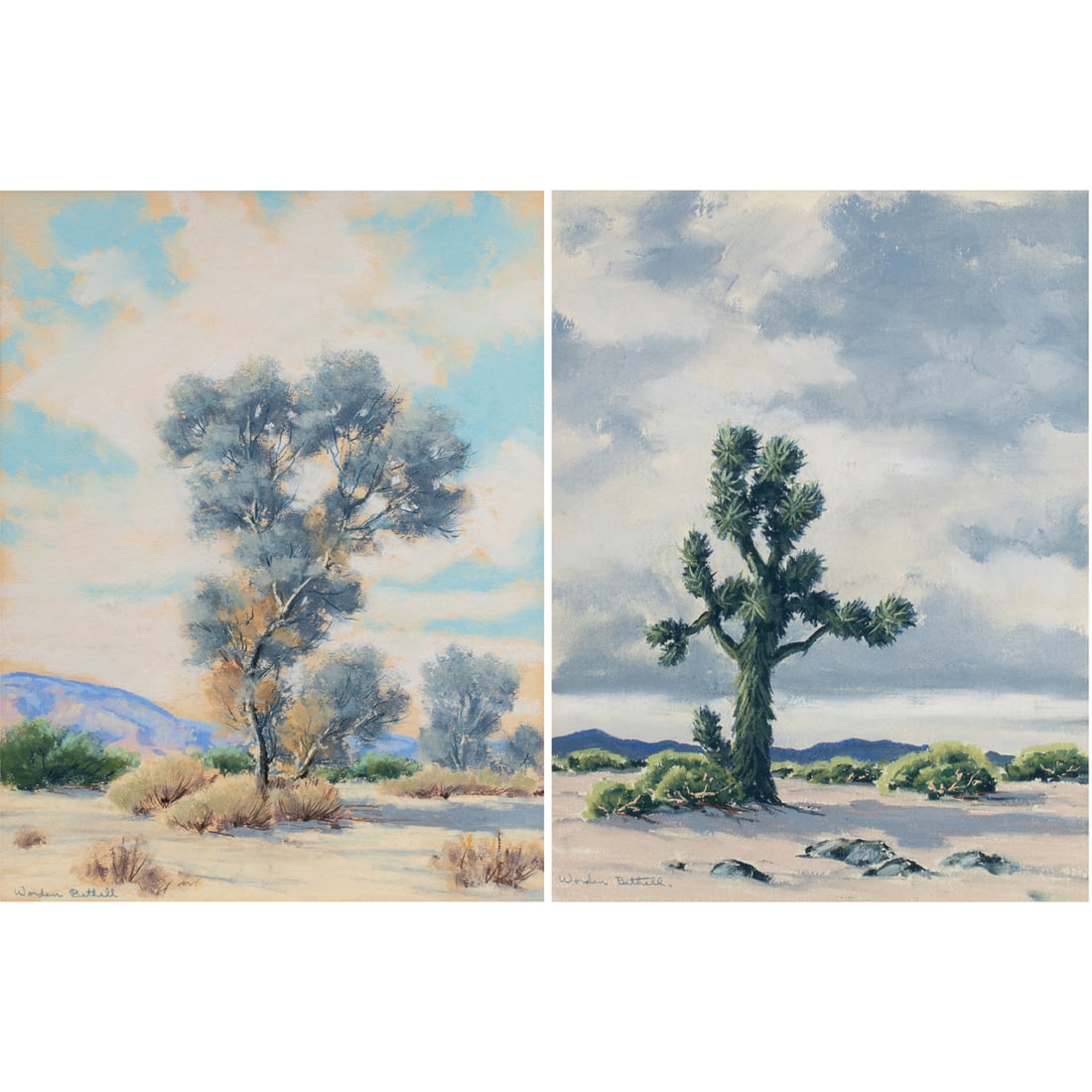Watercolors, Charles Worden Bethell: (lot of 2) Charles Worden Bethell (American, 1899-1951), Desert Trees, watercolors, each signed lower left, sight (for each): 14.5"h x 11"w, overall (with frame, for each): 21.25"h x 17.5"w