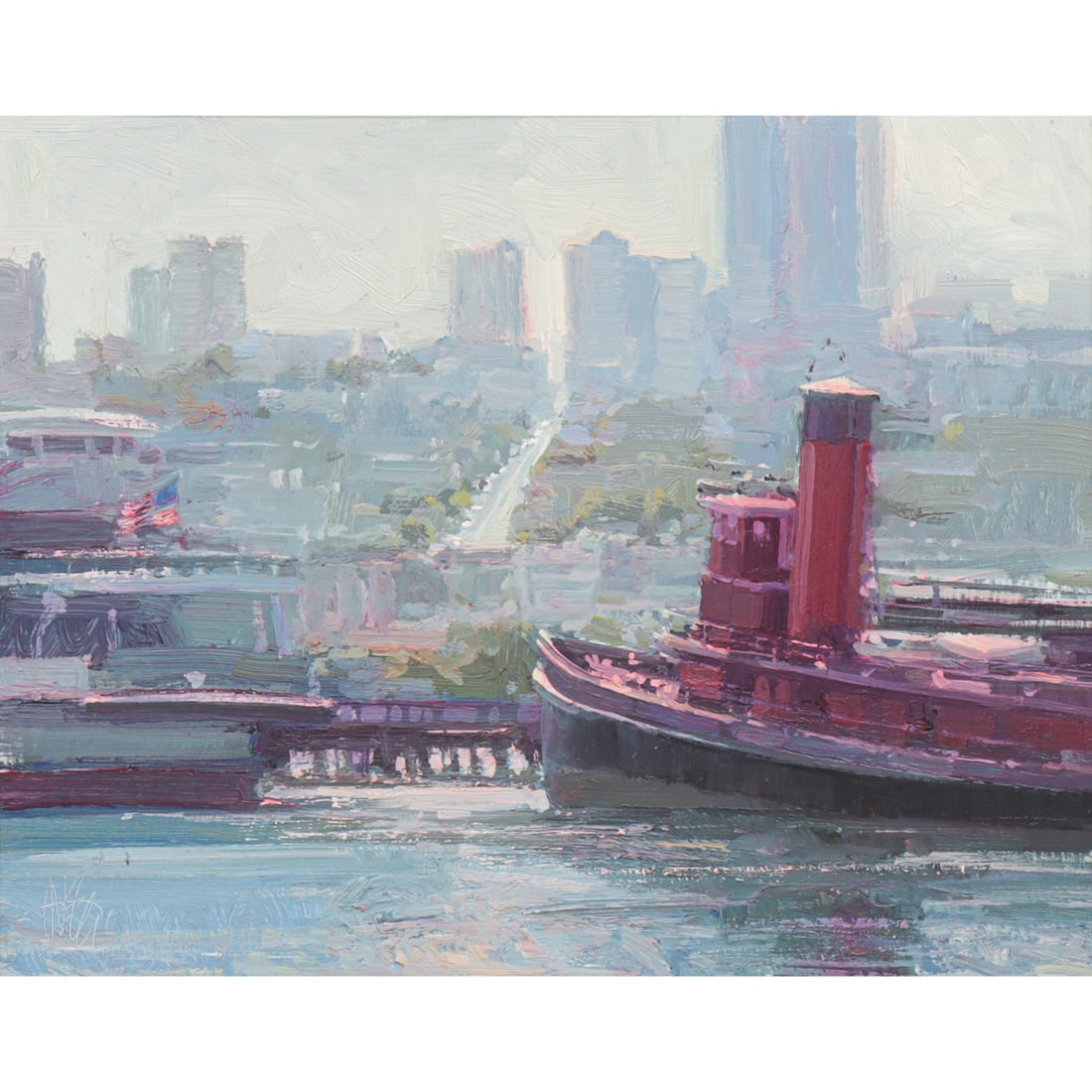 Painting, Ken Auster: Ken Auster (American, 1949-2016), "Lil Toot," oil on board, signed lower left, gallery label (New Masters Gallery, Carmel, CA) affixed verso, board: 16"h x 20"w, overall (with frame): 23.5"h x 27.5"w