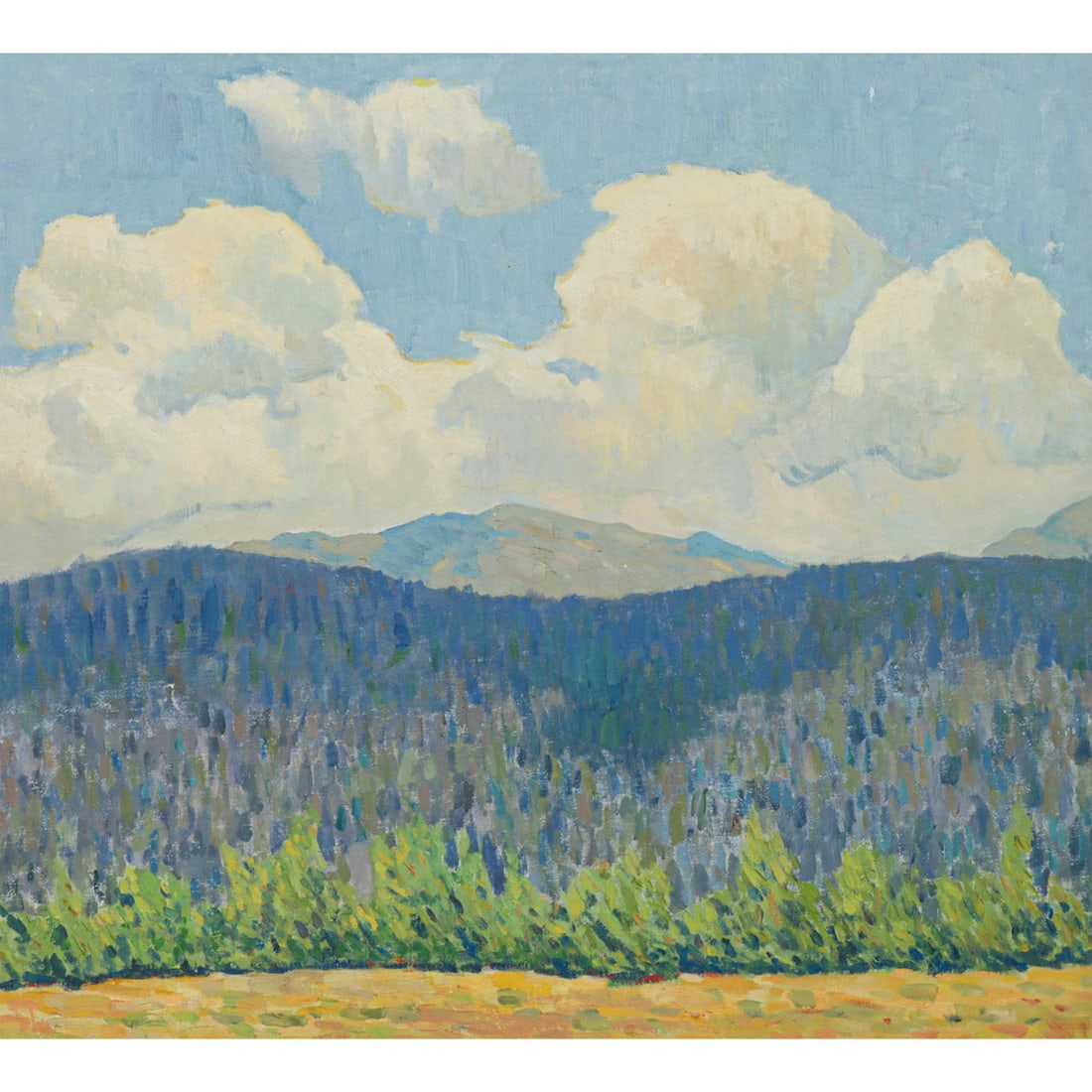 Painting, Phillips Frisbie Lewis: Phillips Frisbie Lewis (American, 1892-1930), Mammoth Peak, California, oil on canvas, sight: 33"h x 35"w, overall (with frame): 38.25"h x 41.25"w