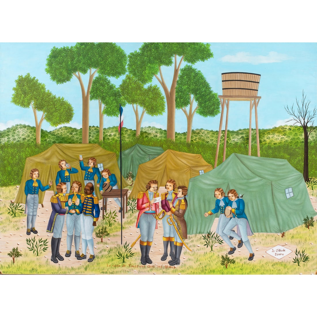 Painting, Jean Claude Severe: Jean Claude Severe (Haitian, b. 1941), Colonial Scene, oil on board, signed lower right, board: 24"h x 32"w, overall (with frame): 25"h x 33"w