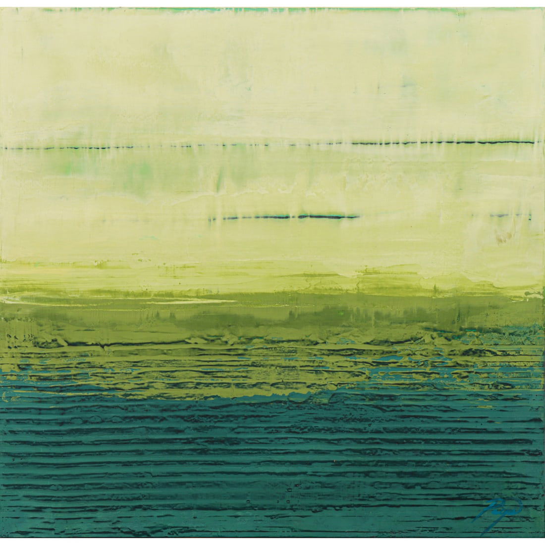 Painting, Stephanie Paige: Stephanie Paige (American, 20th/21st century), "Open Space," oil on panel, signed and titled verso, panel (unframed): 24"h x 24"w