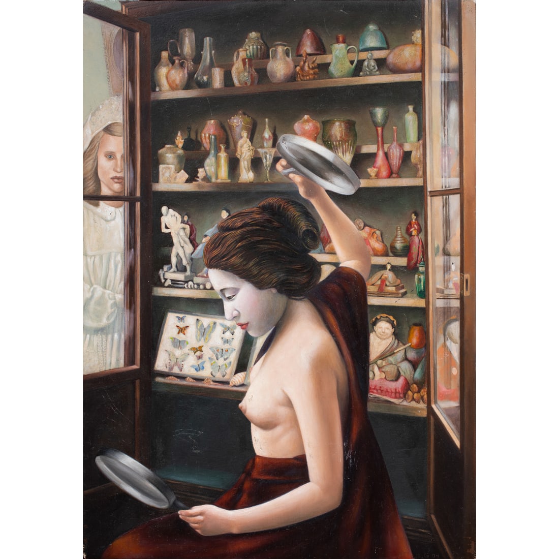 Painting, Lucy Gaylord: Lucy Gaylord (American, 20th/21st century), "Cabinet of Curiosities," 2004, oil on linen affixed to board, initialed and dated lower right, gallery label (Greenwood Chebithes Gallery, Laguna Beach,