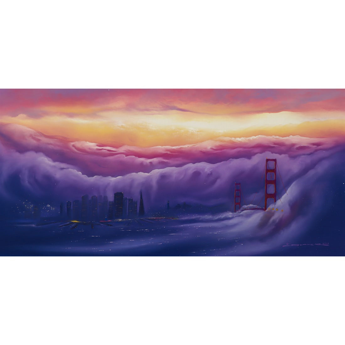 Painting, George Sumner: George Sumner (American, b. 1940), View of San Francisco, 2000, oil on canvas, signed and dated lower right, canvas: 24"h x 48"w, overall (with frame): 30.5"h x 54.5"w