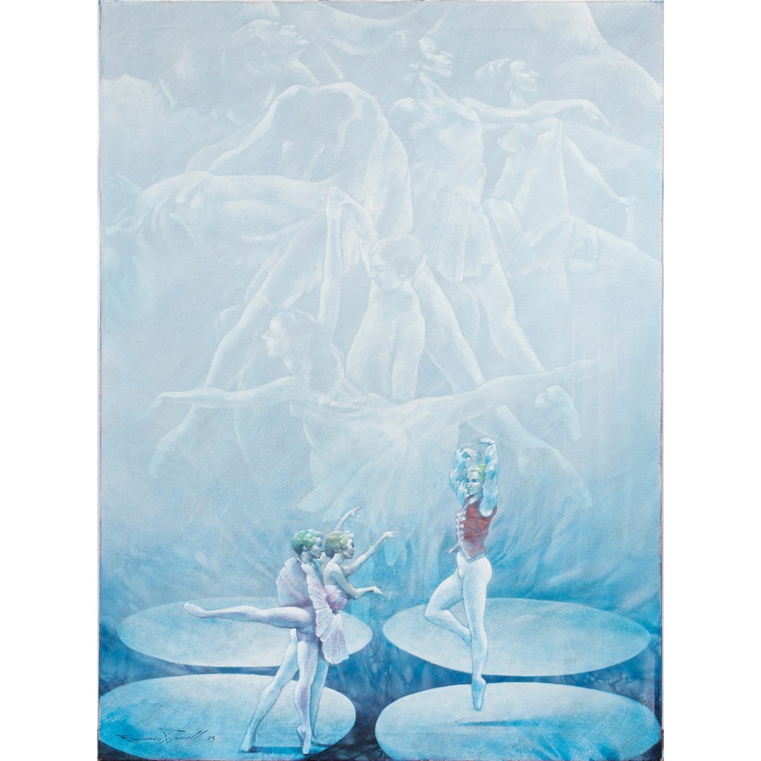 Painting, Raymond Howell: Raymond Howell (American, 1927-2002), Untitled (Ballet Dancers), 1985, oil on canvas, signed and dated lower left, canvas (unframed): 38.25"h x 28.25"w