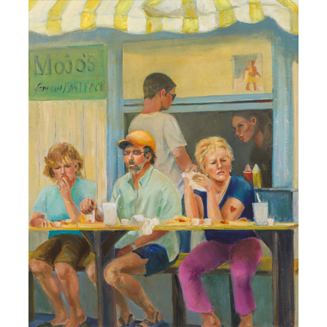 Painting, Barbara Fracchia: Barbara Fracchia (American, 20th/21st century), Untitled (Mojo's Cafe), oil on canvas affixed to board, board: 24"h x 20"w, overall (with frame): 29"h x 25"w