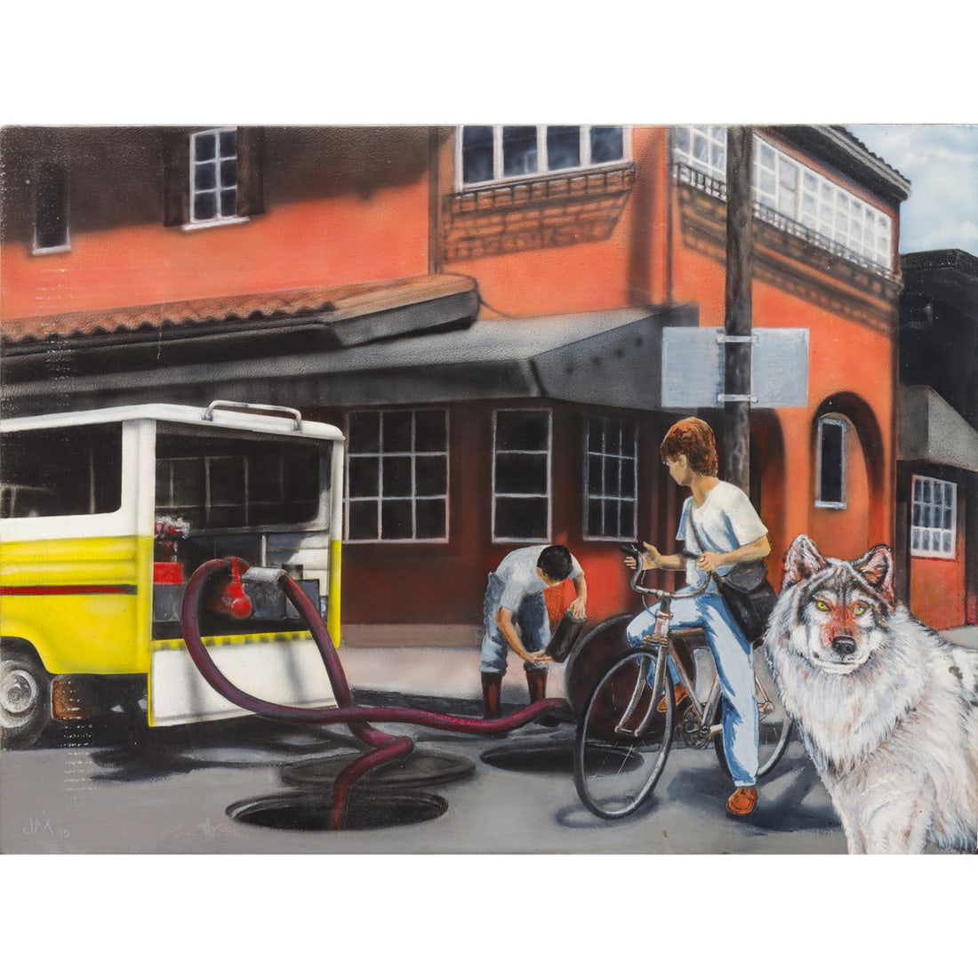 Painting, Jack Massey: Jack Massey (American, 20th/21st century), "Free," 1999, oil on board, signed, dated, and titled verso, board (unframed): 32"h x 24"w. Note: Jack Massey is a contemporary artist working out of