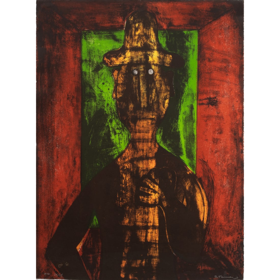 Print, Rufino Tamayo: Rufino Tamayo (Mexican, 1899-1991), "Hombre Fin Verde," lithograph, pencil signed lower right, edition HC 24/25, image/sheet: 30"h x 22"w, overall (with frame): 36"h x 28.5"w