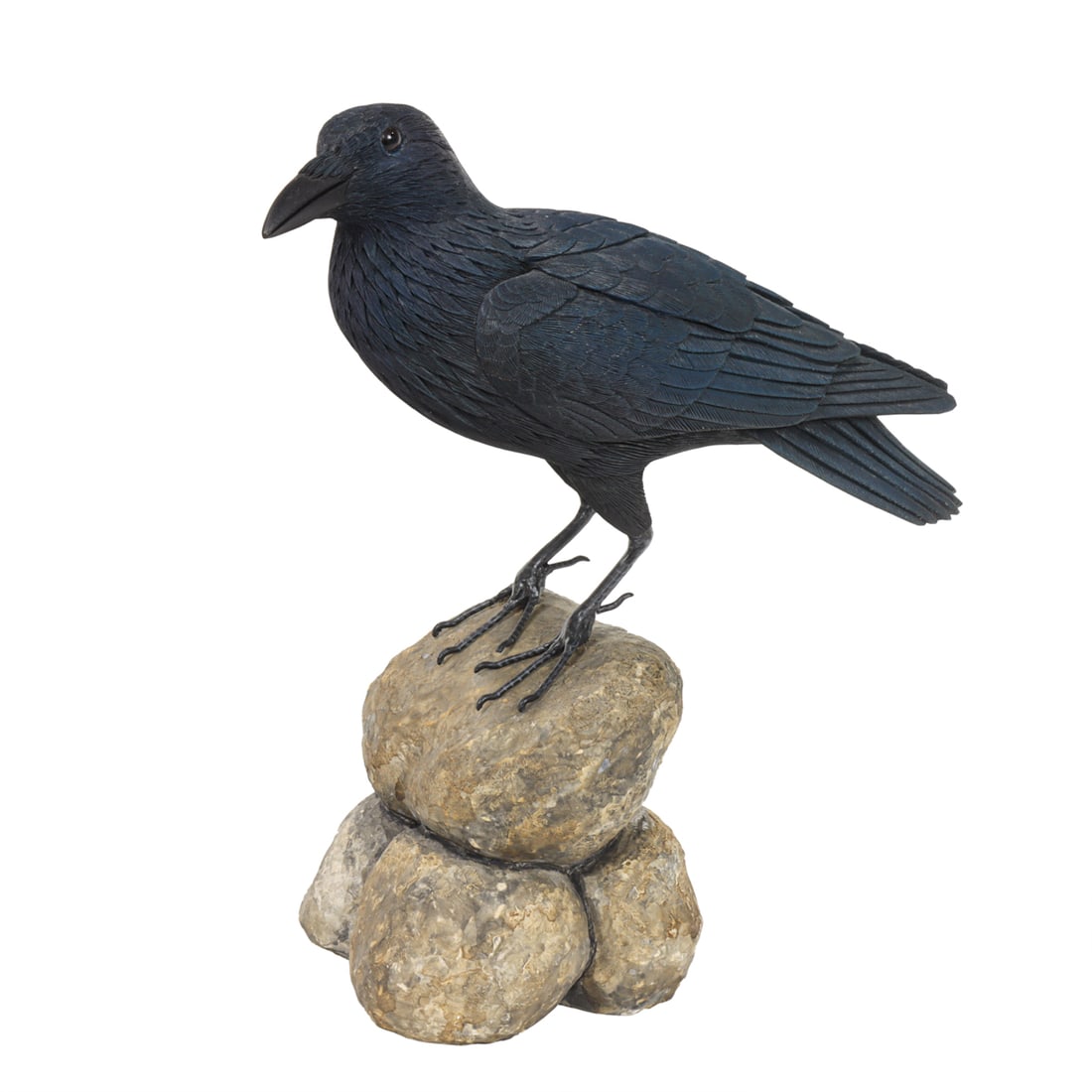Sculpture, Tad Beach: Tad Beach (American, 1956-2015), Crow, 2011, carved and painted wood with glass detail, signed and dated beneath, overall: 8"h x 7"w x 4"d